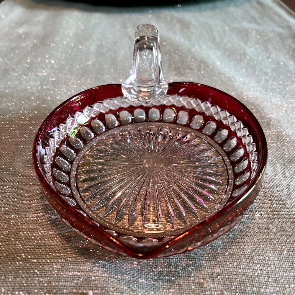 Westmoreland Clear Crystal Ruby Red Stain Waterford 6" Heart Shaped Bonbon Nappy
